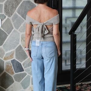 Oatmeal Colored Knit Cap Sleeve Top w/Back Tie